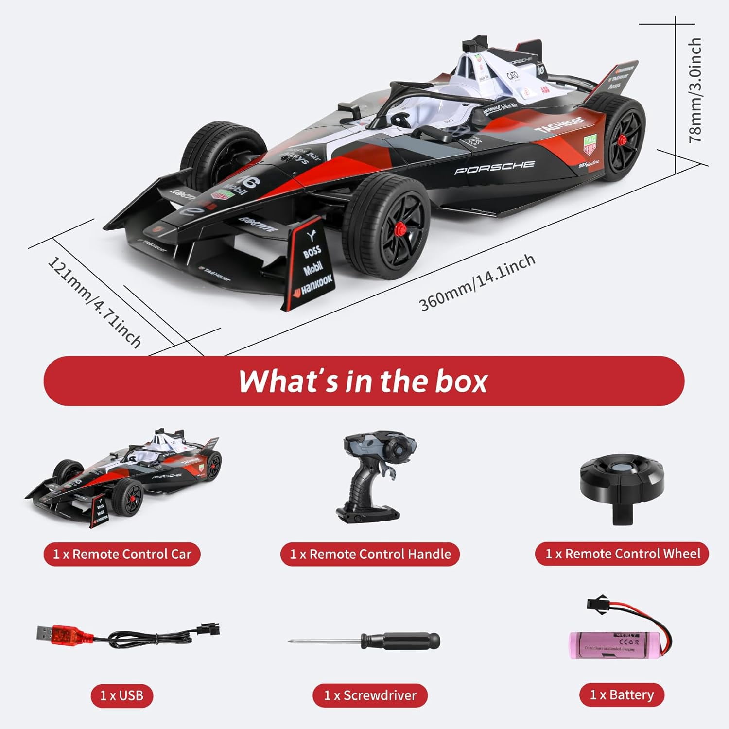 Miebely Remote Control Car - 1/14 Scale Licensed Porsche Formula Rc Race Car,2.4GHz 3.7V 500 mAh Car Toys, Racing Hobby Car Model Ideal Gifts for Adults Kids Boys Girls