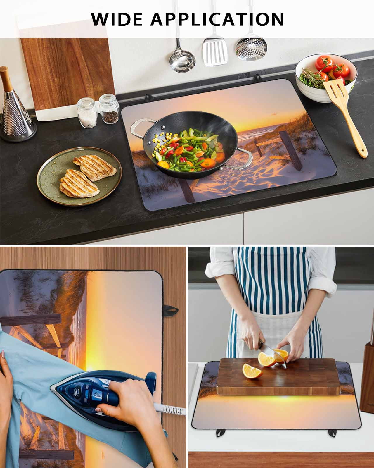 nqOlkjepod Large Induction Cooktop Protector Mat 24"x21", Summer Beach Stove Top Covers for Electric Stove, Sunset Nautical Ocean Sea Decorative Stove Burner Cover Mats, Glass Top Stove Cover