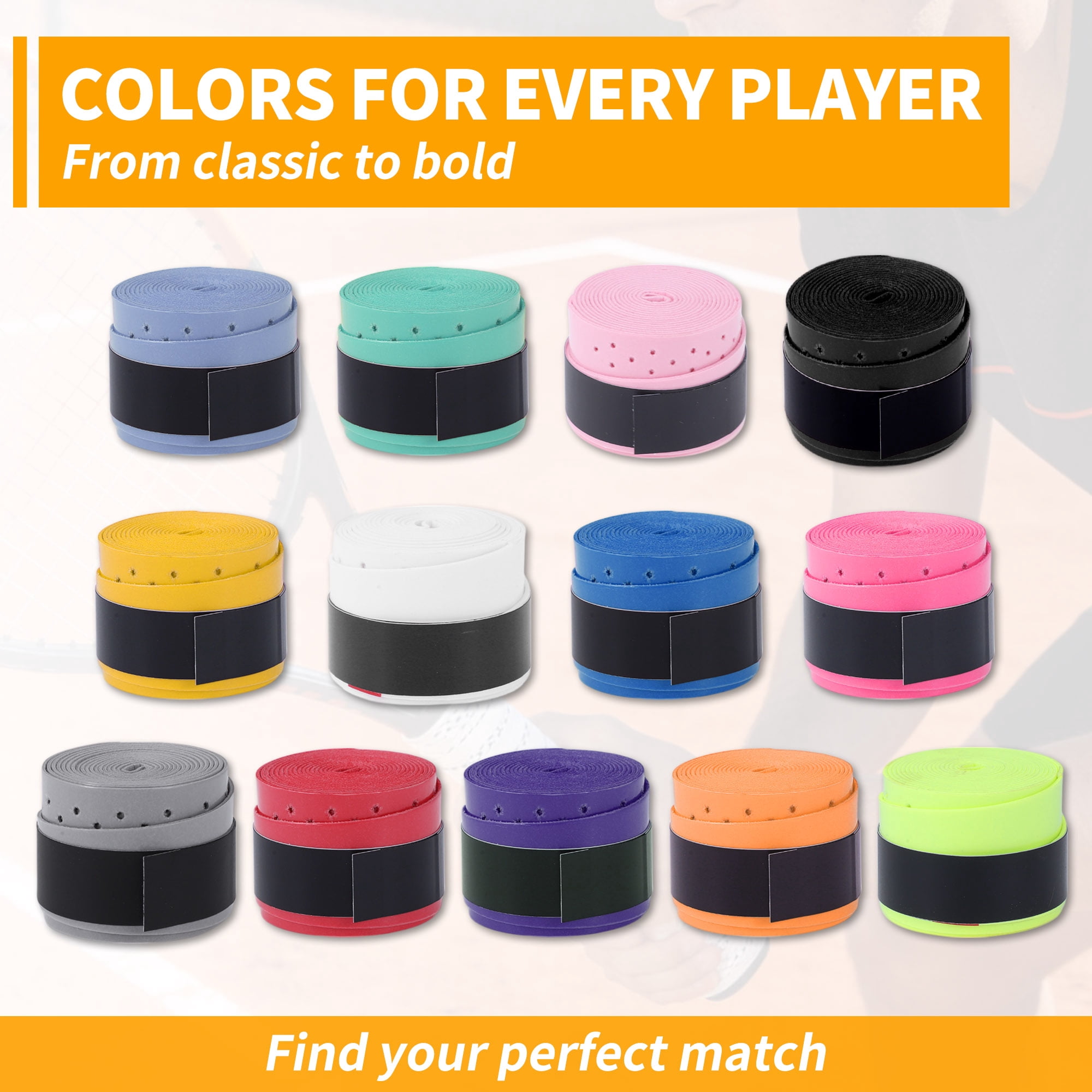 Unique Bargains 2 Pcs Tennis Racket Grip Tape Dry Overgrip Tape Flat Black