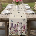 thumbnail image 4 of Purple Flowers Table Runner - 60 Inch Long Spring Butterflies Lavender Daisy Beige Cotton and Linen Blended Dress Scarves Farmhouse Table Runner for Kitchen Dining, Coffee Table, 13" x 60", 4 of 8