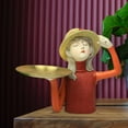 thumbnail image 3 of Preciosa figura de niña con bandeja de almacenamiento, regalo, centro de mesa, decoración de escritorio. Rojo, 3 of 8