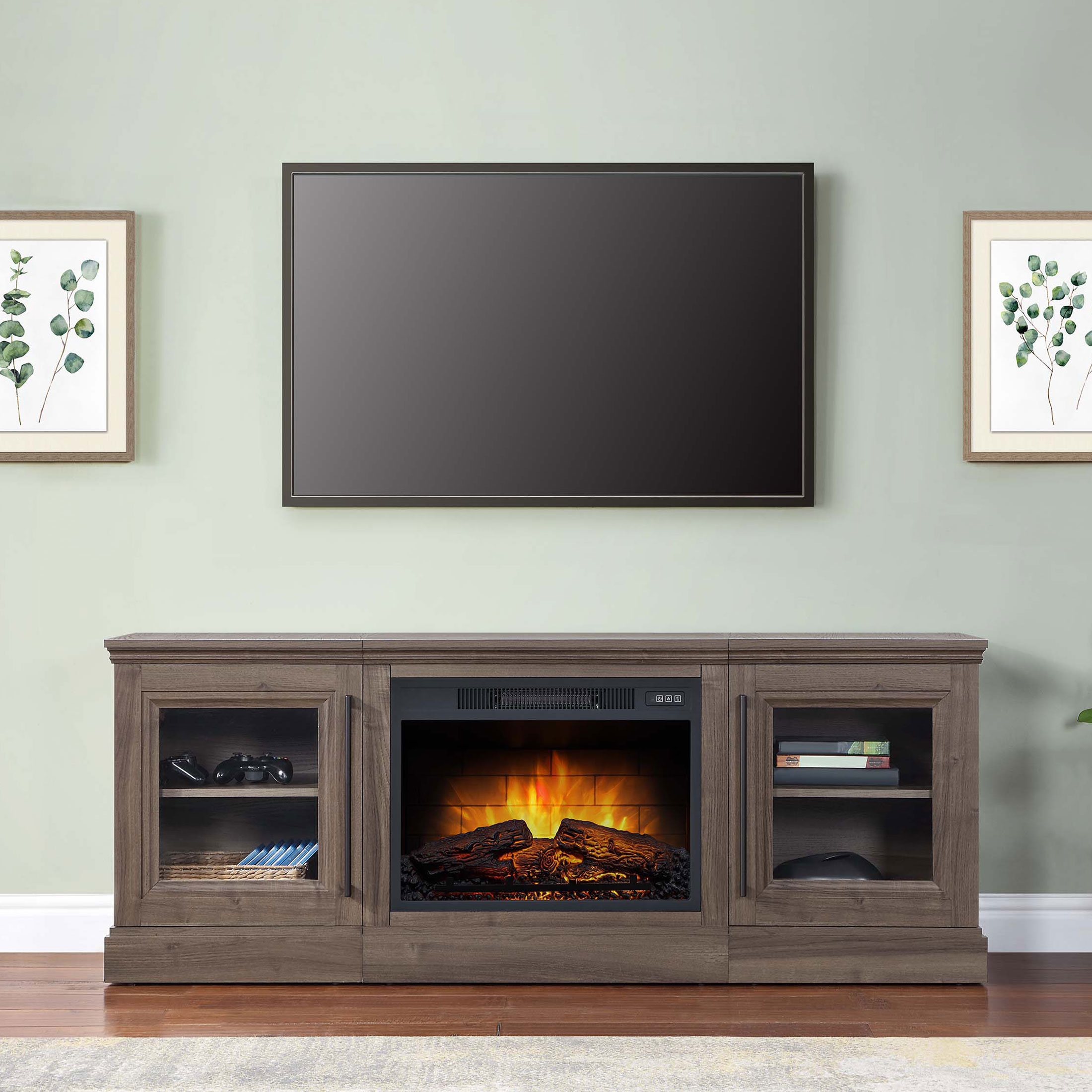 Whalen Furniture Quantum Flame Media Fireplace TV Stand for TV’s up to 75”, Walnut Brown Finish - image 5 of 12