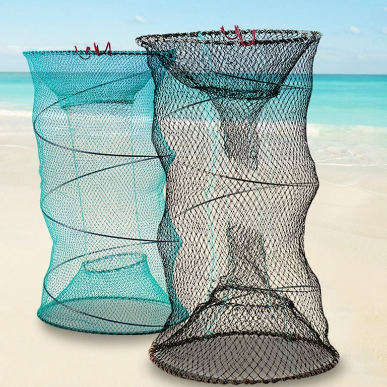 Fishing Net Trap Crab Crawfish Fish Minnow Cage Cast Shrimp Collapsible Net Lobster Mesh Folded Foldable Minnows Shrimps, Size: 12.6 x 12.6 x 1.97