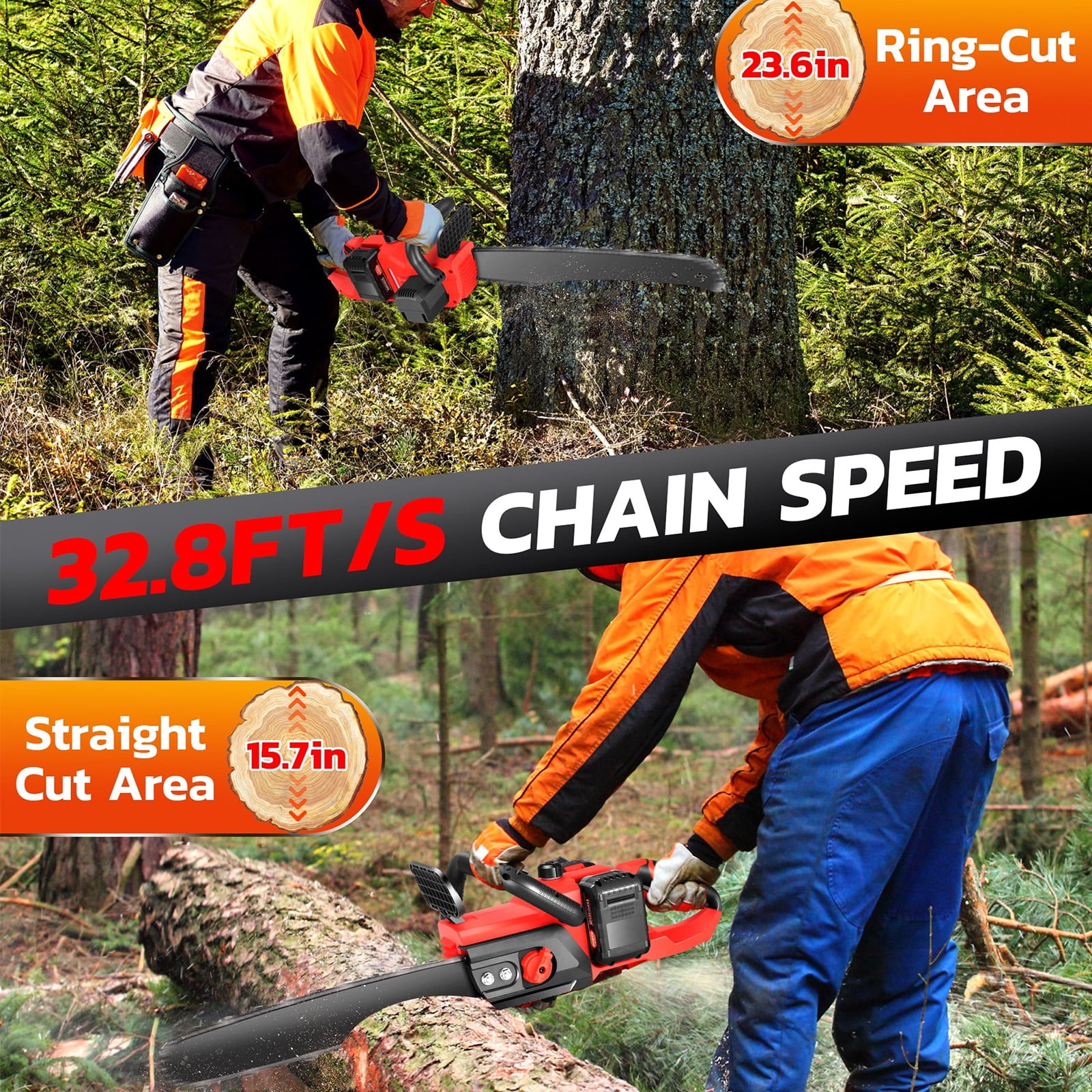 SUSUZI 16" Brushless Cordless Chainsaw, 42V 4000mAh Battery Powered Chain Saw with for for Wood Cutting