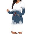 thumbnail image 1 of Pisexur Robes de Noël pour Femmes Mode Noël Lunettes de Vin Rouges Flocon de Neige Imprimé Robes de Vacances Décontractées Manches Longues Col en V Robe Sweat à Capuche Longueur Genou Robe de Soirée avec Poches, 1 of 6