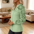 thumbnail image 5 of ZQGJB Womens Summer Tops Elegant Lace Floral Patchwork Hollow out Long Sleeve Shirts Henley Neck Top with Buttons Casual Loose Fit Tunic Blouses for Office Mint Green XL, 5 of 10