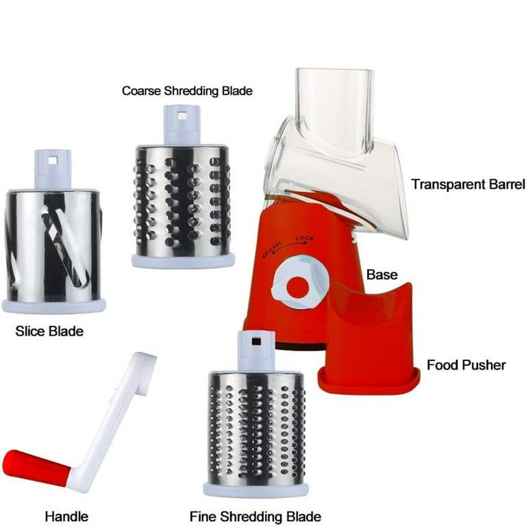 G · PEH Rotary Cheese Grater,Vegetable Stainless Steel Cheese Grater  Shredder Cutter Grinder with 3 Drum Blades (Silver)