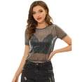 thumbnail image 1 of INSPIRE CHIC Mujer Sexy Chaleco Camiseta de Manga Corta CamiINSPIRE CHICransparente Chaleco Camisa de Malla brillante Negro XL, 1 of 5