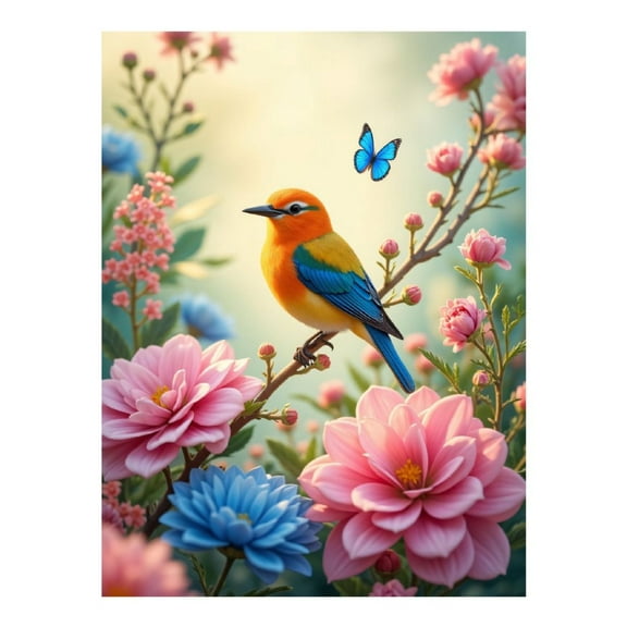 Diamond Art Kit for Adults, Colorful Bird On Flower Branch Diamond Painting for Adults Beginners, DIY Diamond Art Painting Kits, 5D Diamond Painting Crafts for Home Decor 12x16 Frameless