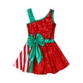 thumbnail image 4 of Yruioon Kids Girls Sleeveless Sequin Bowknot Dance Dress Striped Printed Christmas Performance Red 14, 4 of 7