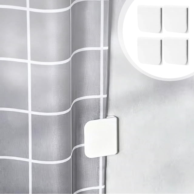 ZZkhGO Punch Free Shower Curtain Clips, Windproof Shower Curtain Wall Hooks with Strong Stick for Tiles Glass, Multi Functional Curtain Clips