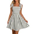 thumbnail image 2 of Uscallm Women's Tie Striped Boho Mini Dress A-Line Casual Basic Beach Vacation Swing Dresses, Gray XL, 2 of 9