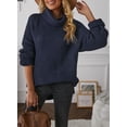 thumbnail image 4 of Asyoly Women Turtleneck Sweaters Long Sleeve Solid Color Chunky  Knit Pullover Casual Comfy Oversized Jumper Keep Warm Tops, 4 of 6