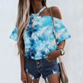 thumbnail image 1 of New Women's Gradient Printed Off Shoulder Short Sleeved Casual T Shirt, 1 of 3