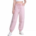 thumbnail image 2 of Pretxorve Kids Girls Cargo Pants Solid Basic Thin Cuffed Sport Casual Bottoms Sizes 1-14Y, 2 of 4