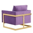 thumbnail image 5 of LeisureMod Accent Arm Chair Upholstered in Velvet with Gold Stainless Steel Sled Base and Removable Back and Seat Cushion No Assembly for Home, Bedroom, Office Lincoln Collection in Purple, 5 of 7