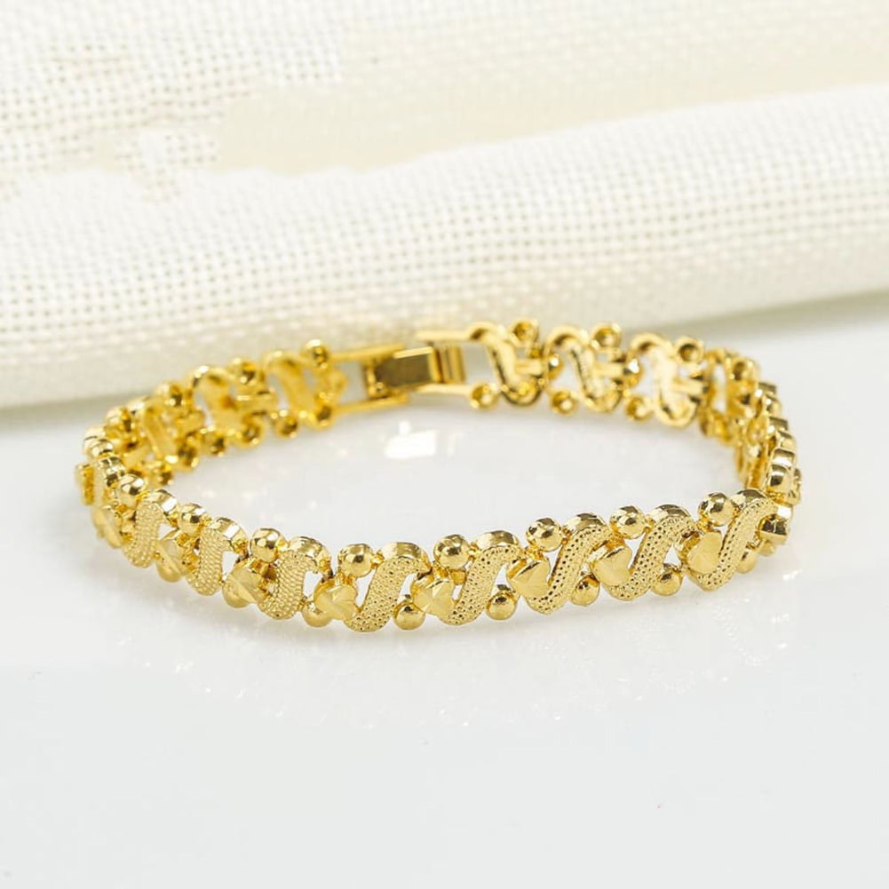 Classic 24K Gold Plated Heart Link Chain Bracelets Bangles For Women