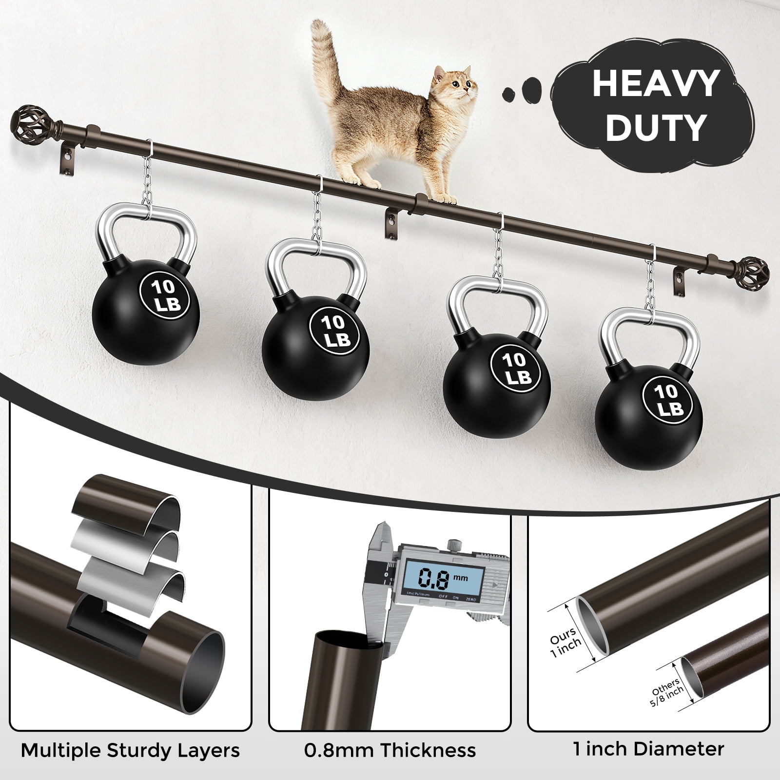 OLV 1" Brown Twist Cage Adjustable Single Curtain Rod Set for Windows,36-88"
