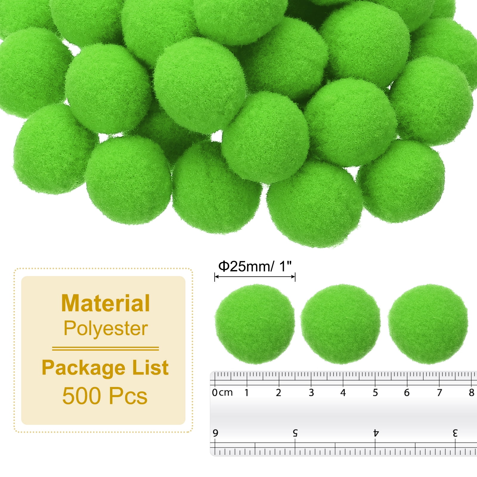 1inch Pom Poms for Crafts, 500pcs Pompoms for Crafts Puff Balls Bulk Fuzzy Balls for Hats Christmas Art DIY, Light Green