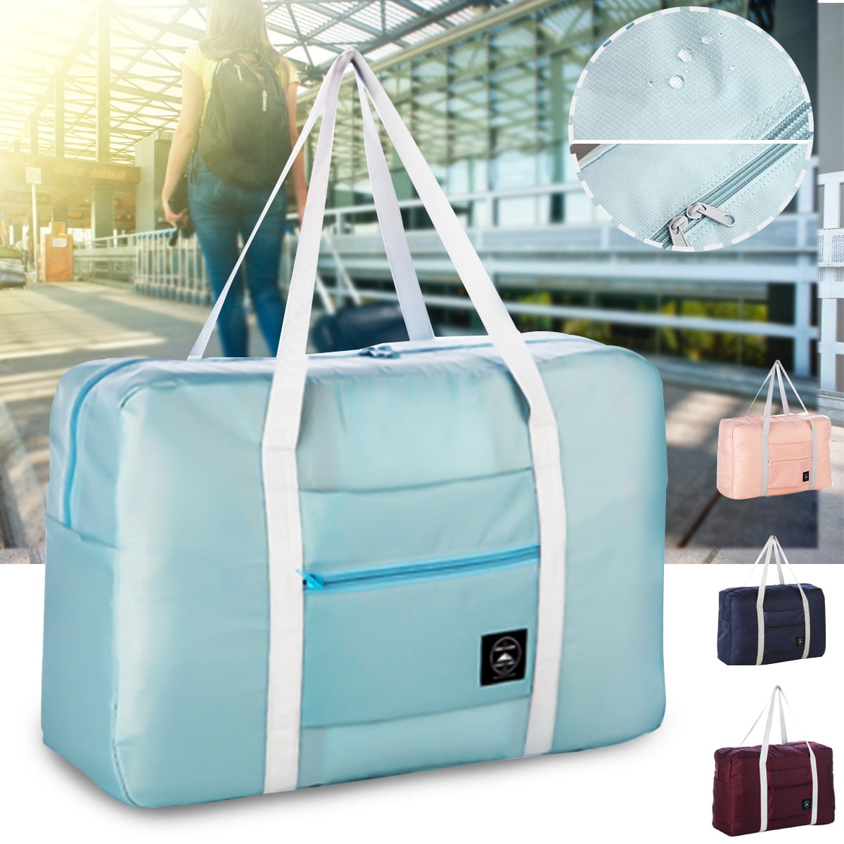 Travel Luggage Duffle Bag Lightweight Portable Handbag Blue Butterfly Print Large Capacity Waterproof Foldable Storage Tote