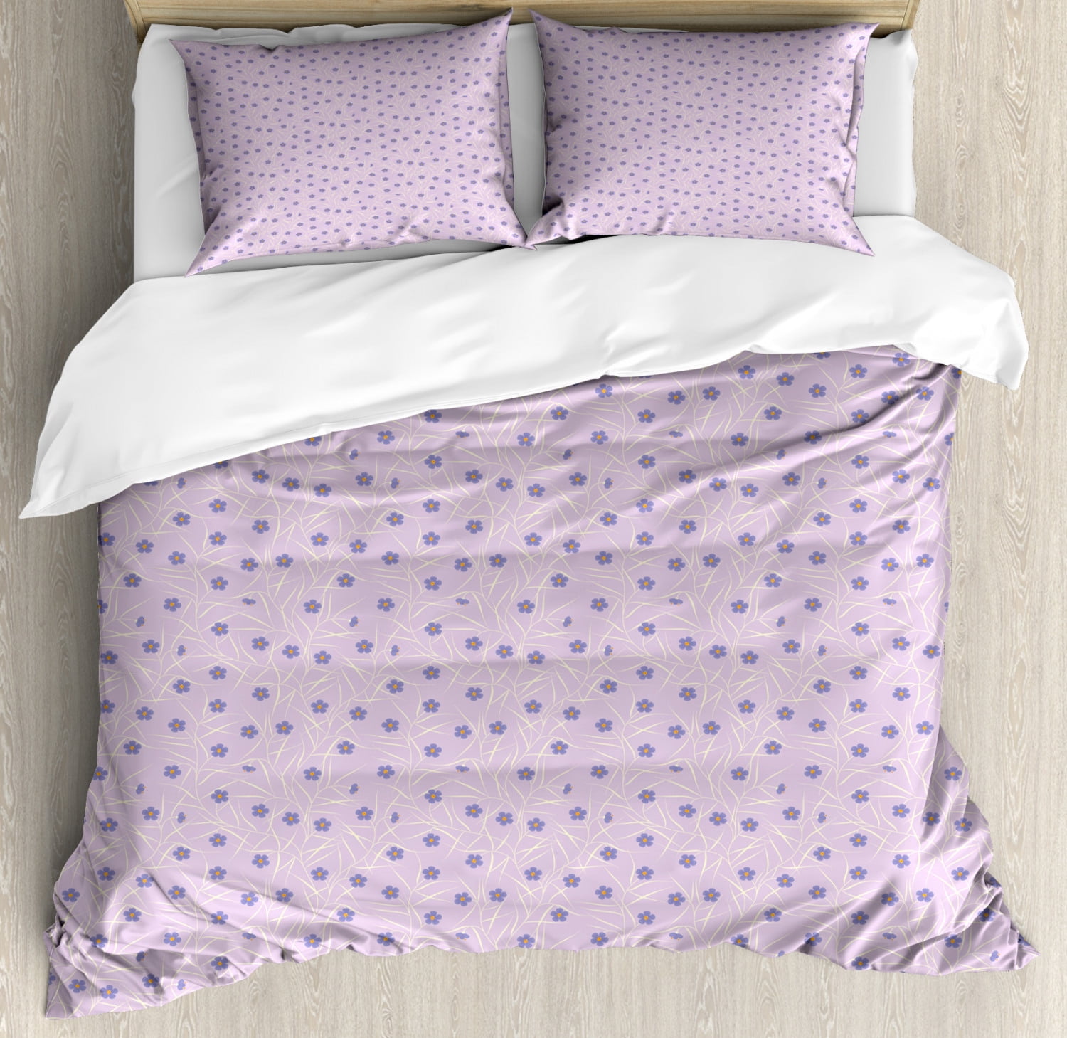 Lilac King Size Duvet Cover Set, Burgeoning Spring Meadow Theme with