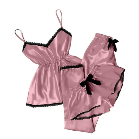 

Sexy Pajamas for Women Halloween Pajamas Women Women V-Neck Eyelash Lace Sexy Elegant Stain Camisole Pajamas Bowknot Shorts Set Night Gown for Ladies Pajamas for Women Pants Set Pink XL