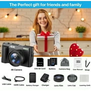 Digital Camera 4K Vlogging Camera for YouTube with 32G SD Card 180° 3Flip Screen 16X Autofocus 48MP Video Cameras