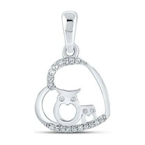 10kt White Gold Womens Round Diamond Owl Heart Pendant 1/12 Cttw