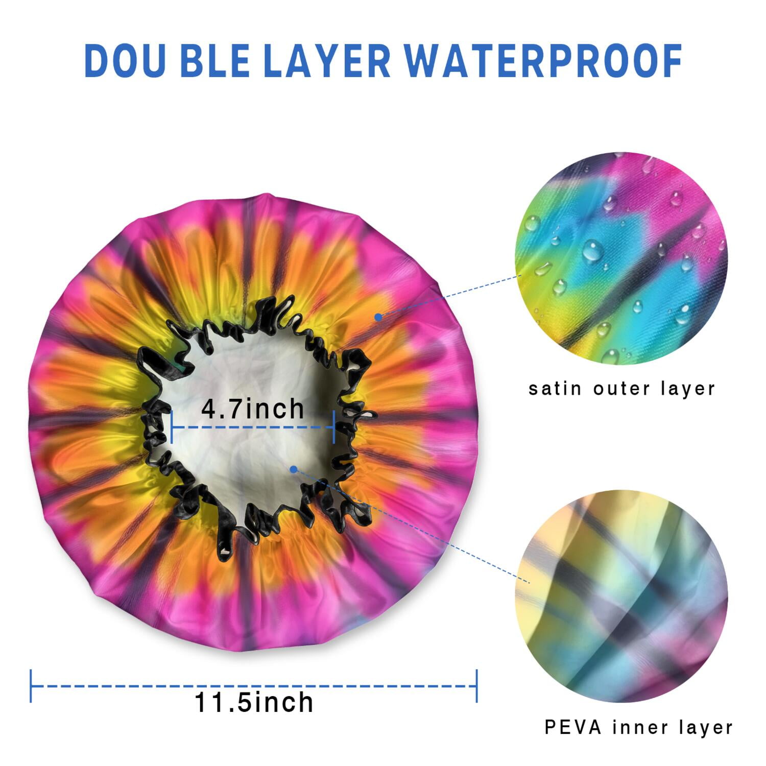 Shower Caps,Rainbow Tie Dye Mandala Pattern Waterproof Shower Cap for Women 4 Pieces,Double Reusable Hair Cover for Shower PEVA Elastic Stretch Hem