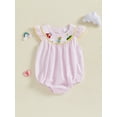thumbnail image 2 of aturustex Toddler Baby Girls Bubble Rompers 0 3M 6M 12M 18M Infant Fly Sleeve Bodysuits Golf Embroidery Romper Round Neck Jumpsuits Newborn Classic Plaily Outfits Beachwear for Holiday Party, 2 of 6