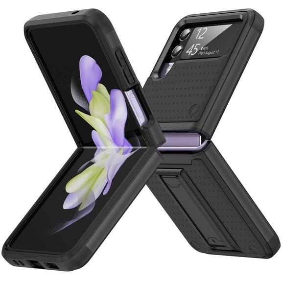 Dteck for Galaxy Z Flip 4 / Z Flip 3 Case,Shockproof Silicone Rubber with Hard PC Rugged Full Body Protection Phone Cover for Samsung Galaxy Z Flip 3/4,Black