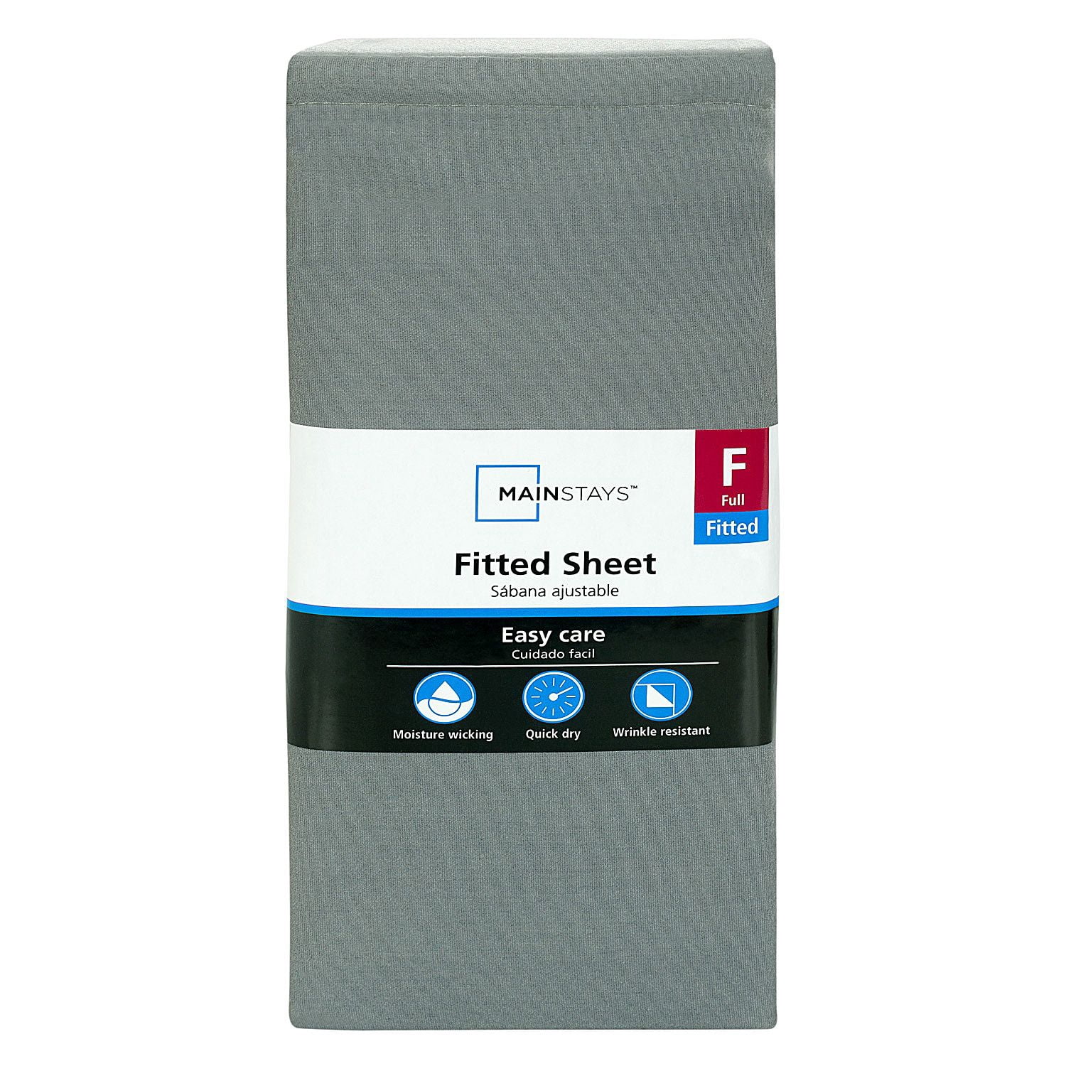 Mainstays 300TC Cotton Rich Percale Easy Care Bed Sheet Set, Grey Full Fitted Sheet