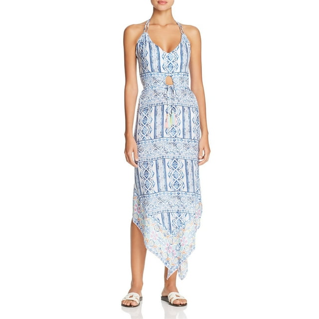 Surf Gypsy Paréo de Bain Style Robe Dos Nu à Imprimé Bordure Pop, Bleu Marine, Moyen