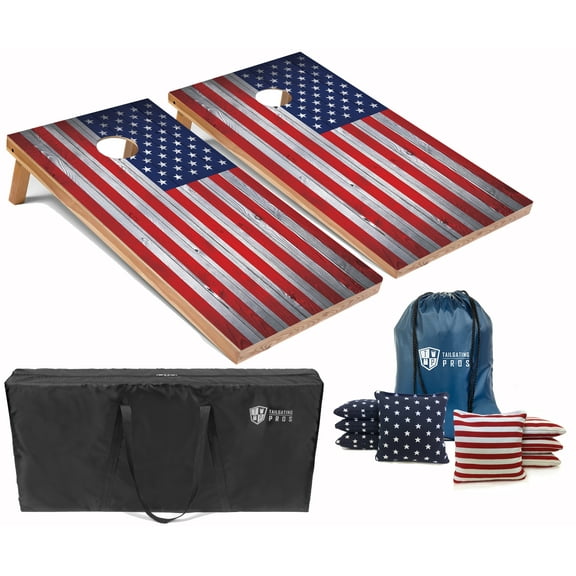 Tailgating Pros Regulation Cornhole Boards Flag Set - Includes 8 Bean Bags, Carrying Cases, and 4'x2' Corn Hole Toss Game - Optional LED Lights