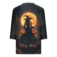 thumbnail image 5 of Women's Witch Graphic Shirts Full Moon Print V-Neck 3/4 Sleeve Tops Casual Halloween Pullover Blouses Lightweight Comfortable Tees for Autumn Festival Everyday Wear, 5 of 5
