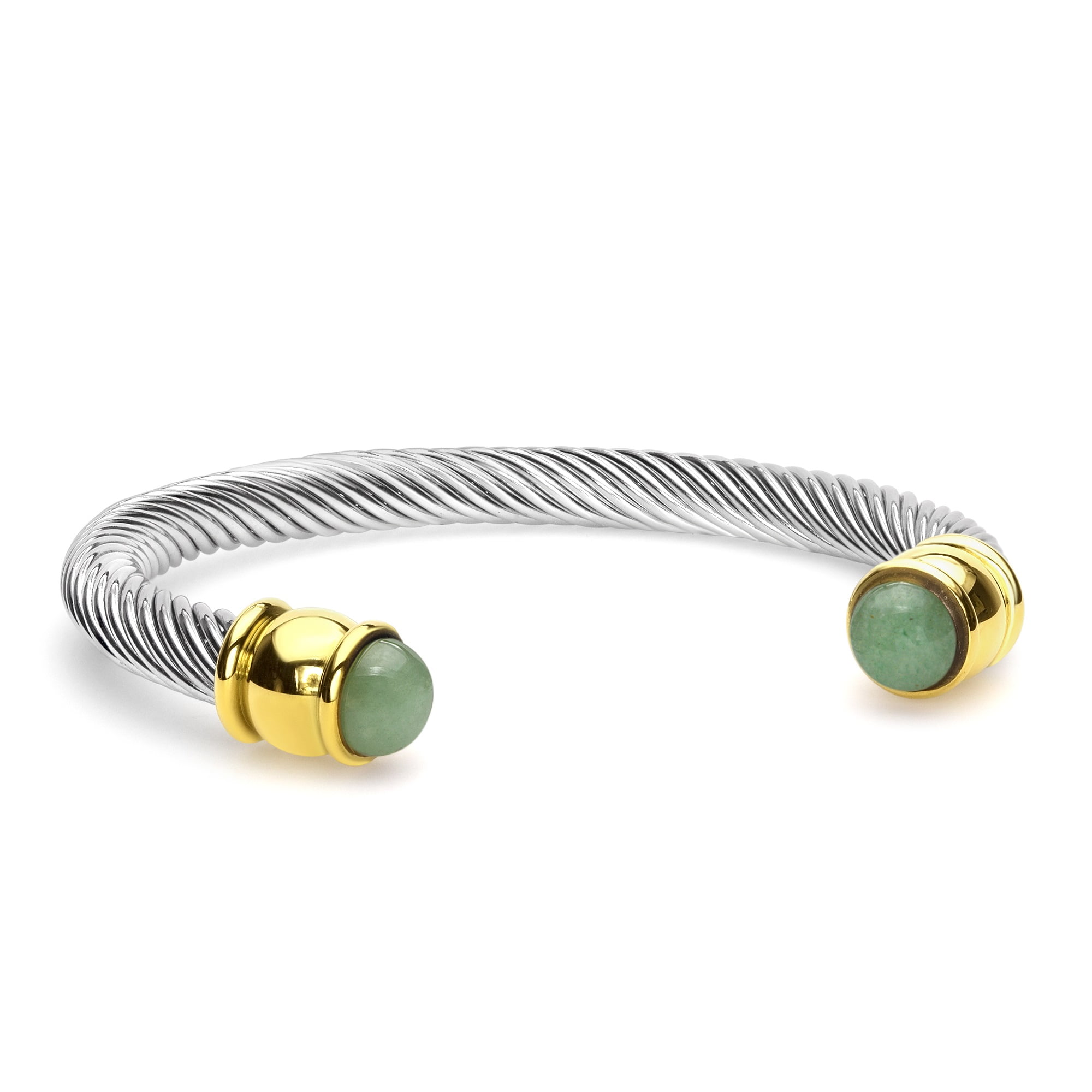 American Steel Stainless Steel Gemstone Twotone Cable Cuff Bangle