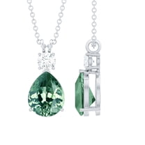 Rosec Jewels Pear Shaped Lab Created Green Sapphire Drop Pendant with Moissanite for Women, 14K White Gold