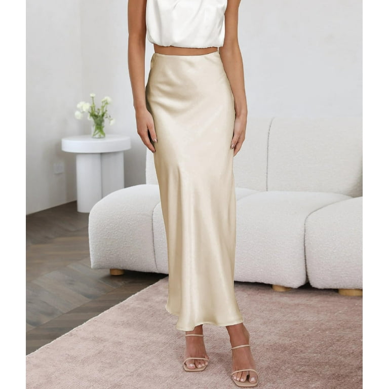 Women's Satin High Waisted Maxi Skirts Hidden Elasticized Women's Satin High Waisted Maxi Skirts Hidden Elasticized