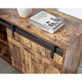 thumbnail image 4 of L Shaped Desk with Sliding Barn Door, 47" Computer Desk with Bookshelf, Corner Desk Workstation with Storage Shelves, Oak & White, 4 of 8
