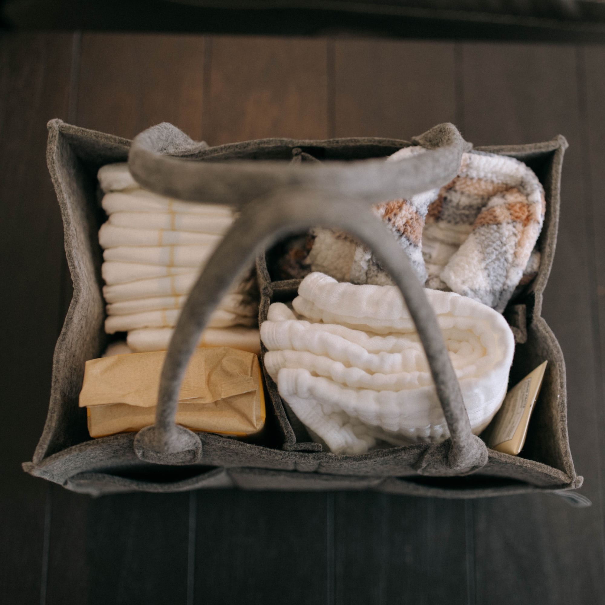 Parker Baby Co. Felt Diaper Caddy - Large Nursery Organizer with Removable Dividers - Dark Gray