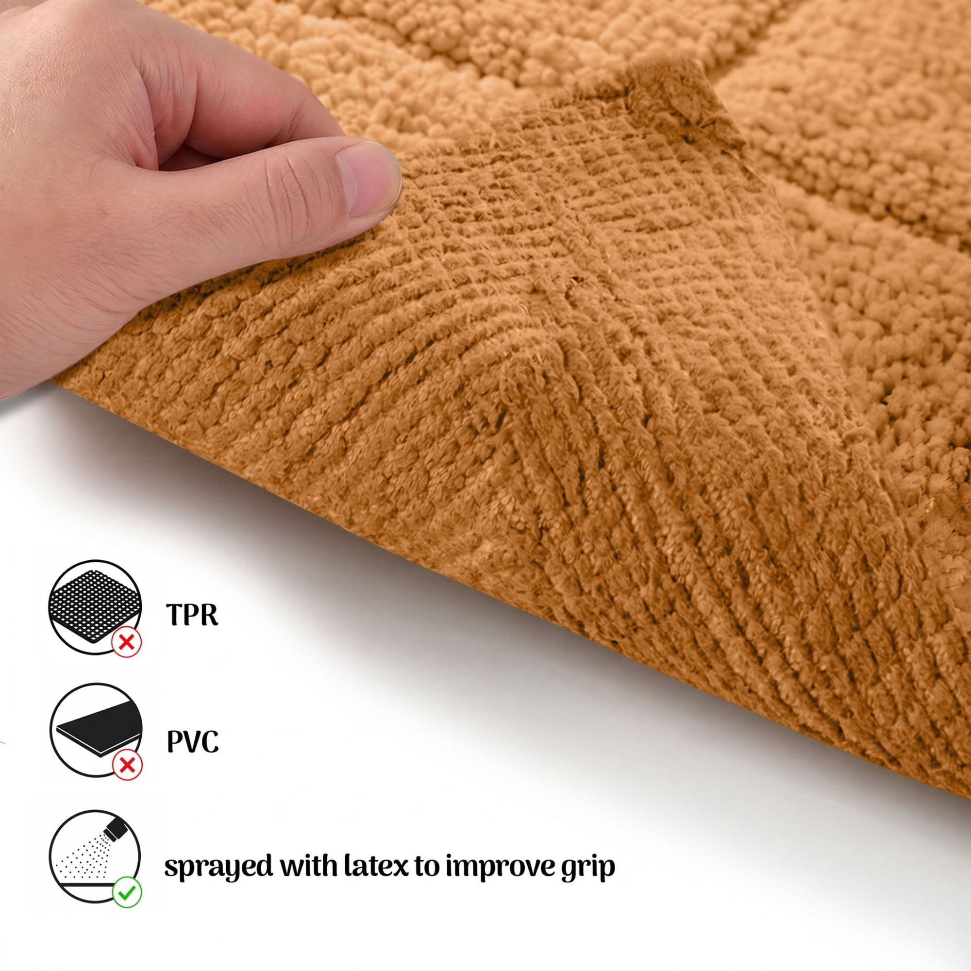 Superior Checkered Non-Slip Cotton 3-Piece Bath Rug Set with Runner, Rust