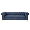 thumbnail image 2 of Nicole Miller Chesterfield Leather PU Button Tufted 3 Seat Sofa with Gold Leg, Navy, 2 of 9