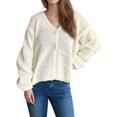 thumbnail image 3 of Women'S Winter Button Down Cardigan Sweaters Casual Coats Oversized Chunky Cable Knit Long Sleeve Outwear White L, 3 of 9