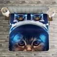 thumbnail image 3 of Ambesonne Space Cat Quilted Bedspread Set 3 Pcs, Felline Astronaut, Queen Size, Multicolor, 3 of 3