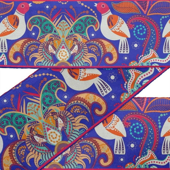 IBA Indianbeautifulart Black Bird & Paisley Printed Ribbon Trim 9 Yards Velvet Fabric Laces For Crafts Sewing Accessories 2 Inches