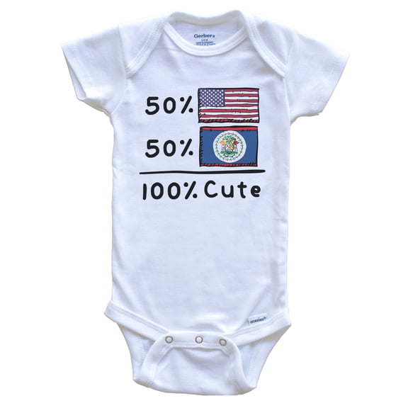 50% American 50% Belizean 100% Cute Belize USA Flags Baby Bodysuit, 0-3 Months White