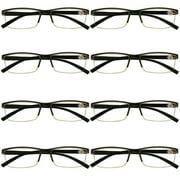 8 Packs Mens Rectangle Half Frame Reading Glasses Blue Light Blocking Black Spring Hinge Readers +1.75