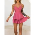 thumbnail image 5 of Women Jumpsuit, Sleeveless Jumpsuit V Neck Backless Tie-up Layered Solid Summer Bodysuit Clubwear, 5 of 9