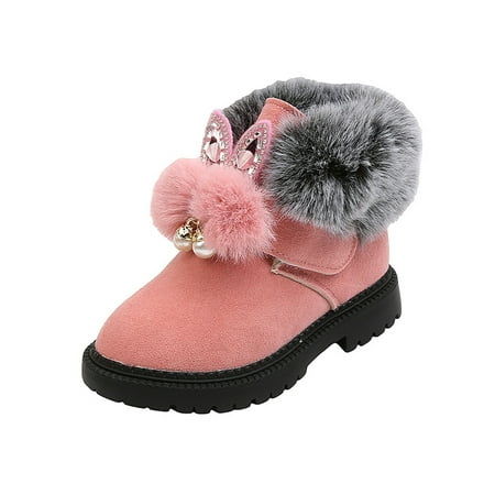 

UKAP Child Casual Ankle Boots Walking Breathable Winter Shoes School Plush Lining Snow Boot Pink 5C