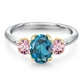 thumbnail image 3 of Gem Stone King 10K Two Tone Gold London Blue Topaz and Pink Lab Grown Diamond Engagement Ring for Women | 2.00 Cttw | Oval 8X6MM | Gemstone November Birthstone | Size 9, 3 of 6